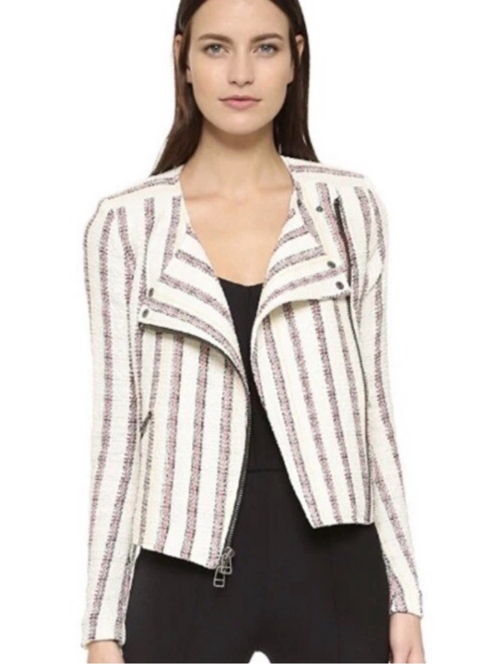 VERONICA BEARD Mara Striped Tweed Moto Jacket Size 2 Women’s
